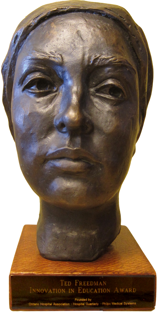 Photo: The Ted Freedman Award for Innovation in Education: a self-portrait in bronze of the artist as a patient recovering from brain surgery, by award-winning sculptor Amy Switzer.